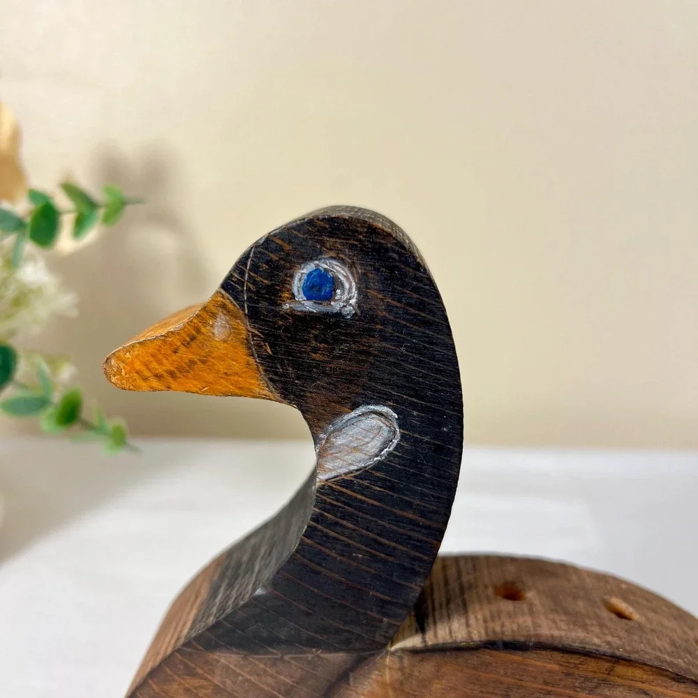 Vintage 1988 Hand-Carved Painted Wooden Duck Pencil Holder